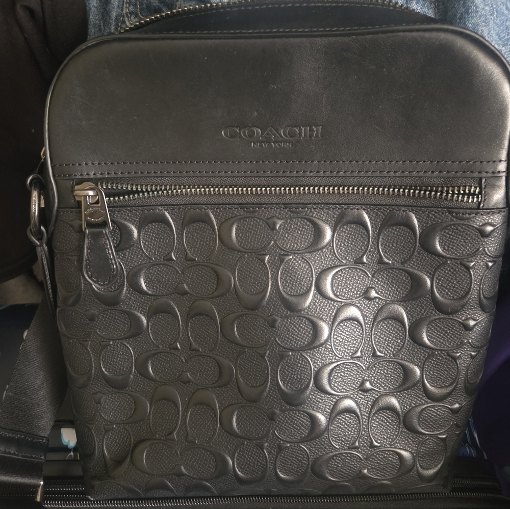 Coach Embossed Black Leather Messenger Bag